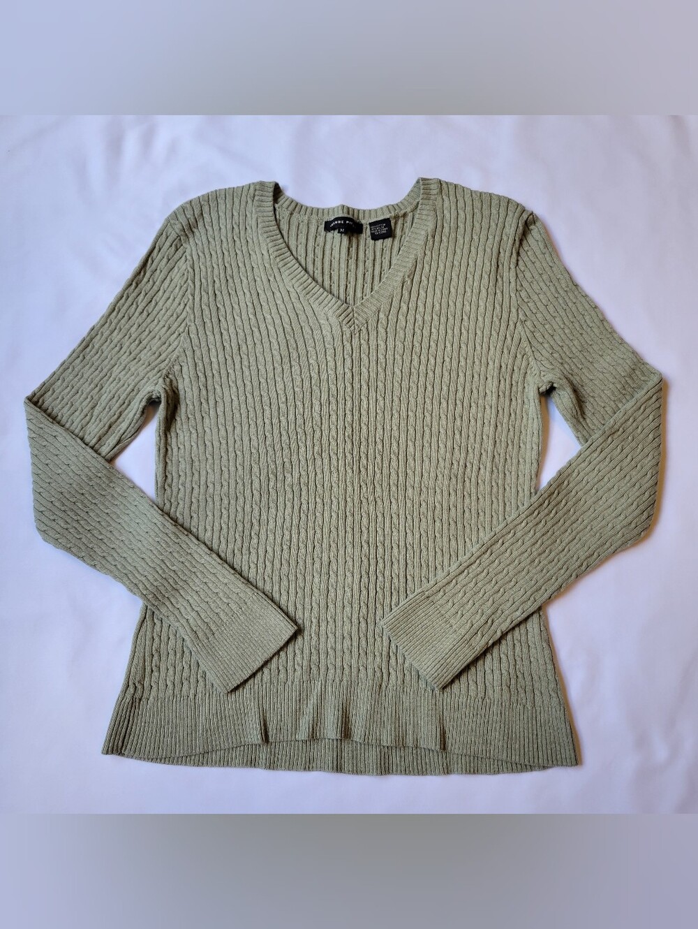 Jeanne Pierre Medium Green Pullover Sweater V- Neck